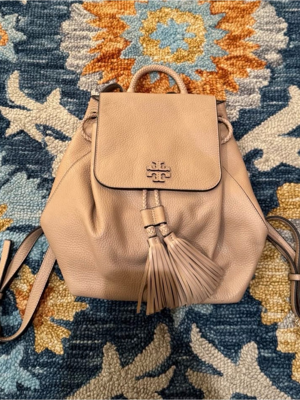 Tory Burch Blakely Tassel Drawstring Backpack in Pale Blush
